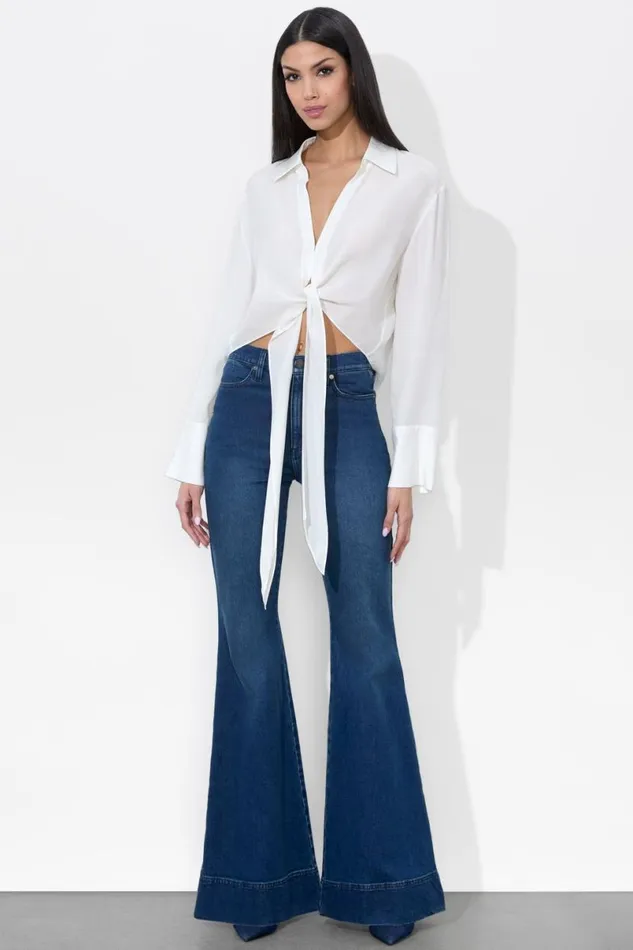 Alice Olivia Hannon Tie Front Blouse Off White Women Tops