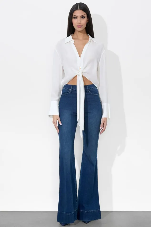 Alice Olivia Hannon Tie Front Blouse Off White Women Tops
