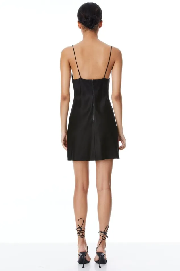 Alice Olivia Harmony Mini Slip Dress Black Women Dresses