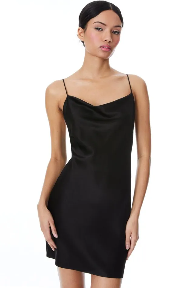 Alice Olivia Harmony Mini Slip Dress Black Women Dresses