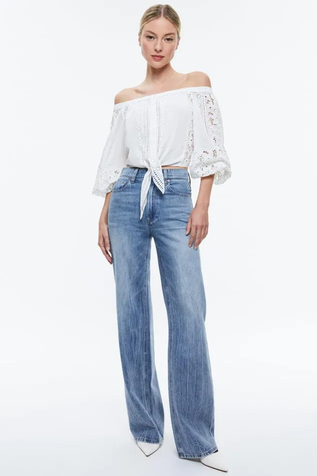 Alice Olivia Ivy Off The Shoulder Cropped Top Off White Women Tops