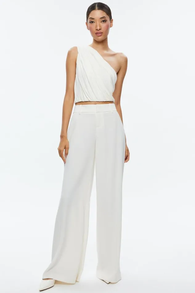 Alice Olivia Jeane Draped Cropped Top Off White Women Tops