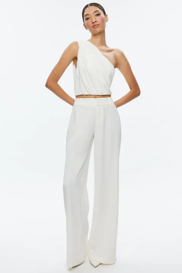 Alice Olivia Jeane Draped Cropped Top Off White Women Tops