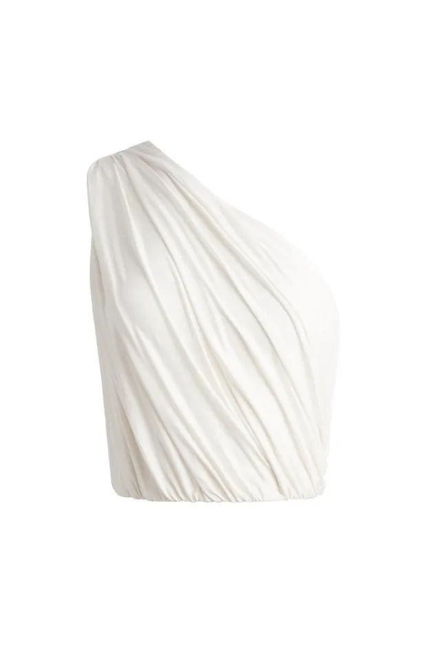 Alice Olivia Jeane Draped Cropped Top Off White Women Tops