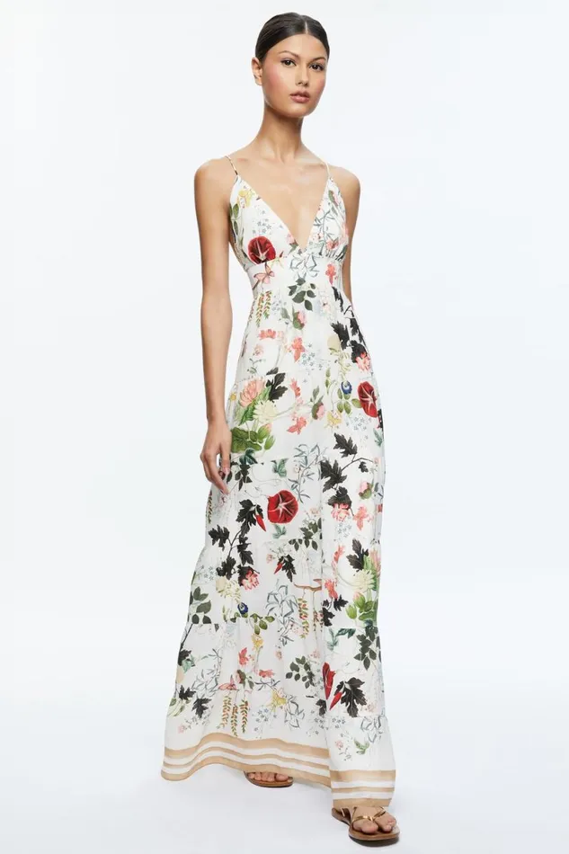 Alice Olivia Karolina Paneled Halter Maxi Dress Blush Kiss Vanilla Women Dresses