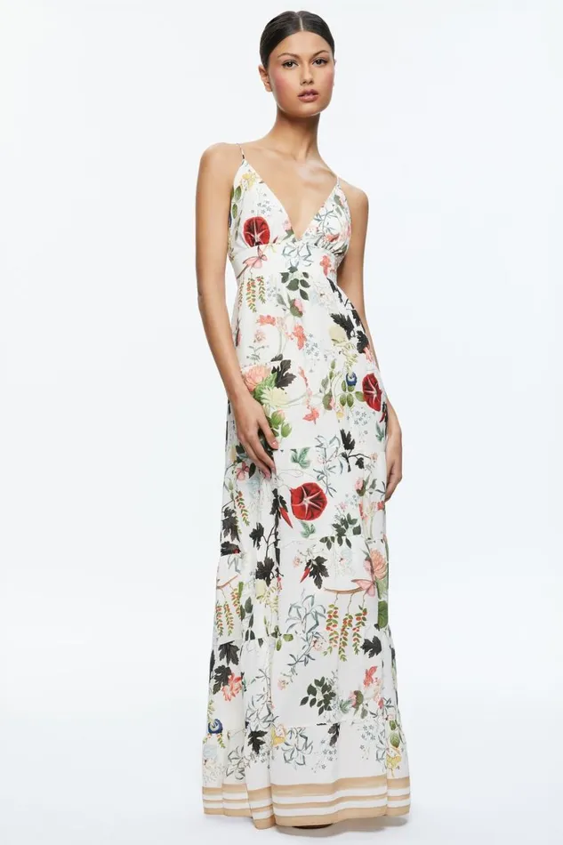 Alice Olivia Karolina Paneled Halter Maxi Dress Blush Kiss Vanilla Women Dresses
