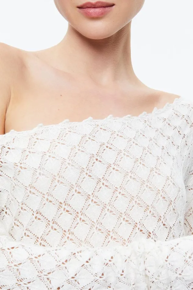 Alice Olivia Lexie Off The Shoulder Pullover Soft White Women Sweaters