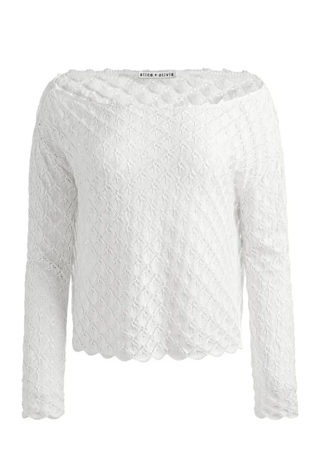 Alice Olivia Lexie Off The Shoulder Pullover Soft White Women Sweaters