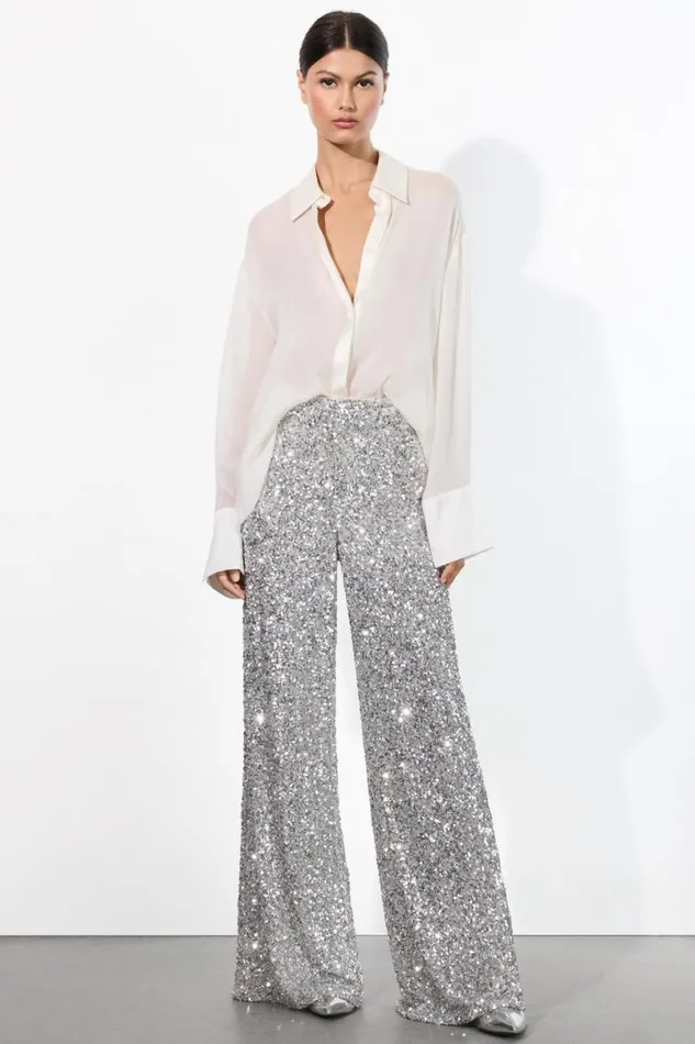 Alice Olivia Mame Sequin Pant Silver Women Pants