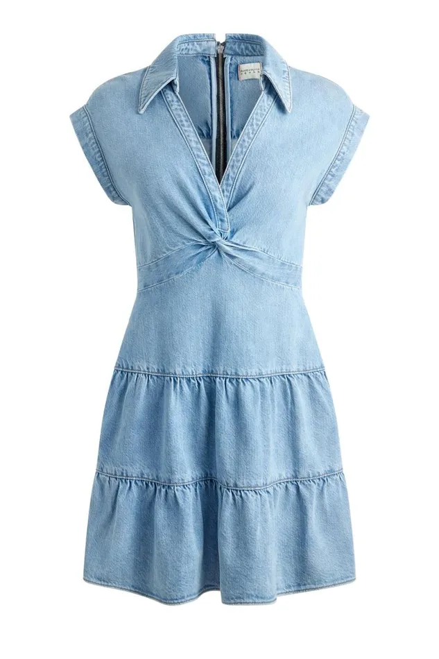 Alice Olivia Mila Denim Twist Front Mini Dress Leona Light Blue Women Dresses