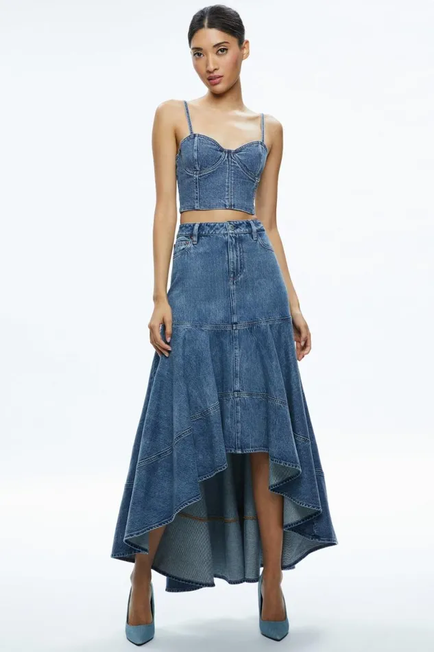 Alice Olivia Natacha Spaghetti Strap Bustier Brooklyn Blue Women Tops