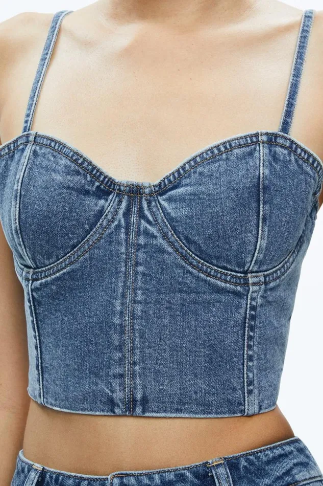 Alice Olivia Natacha Spaghetti Strap Bustier Brooklyn Blue Women Tops