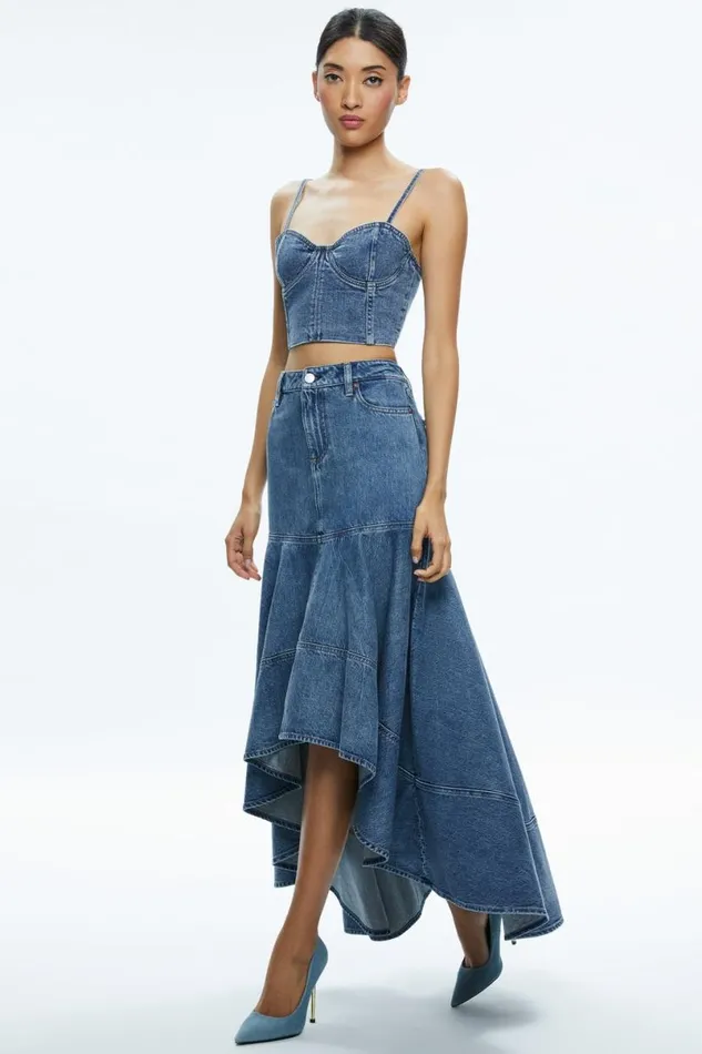 Alice Olivia Natacha Spaghetti Strap Bustier Brooklyn Blue Women Tops