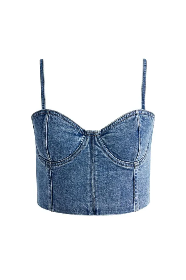 Alice Olivia Natacha Spaghetti Strap Bustier Brooklyn Blue Women Tops