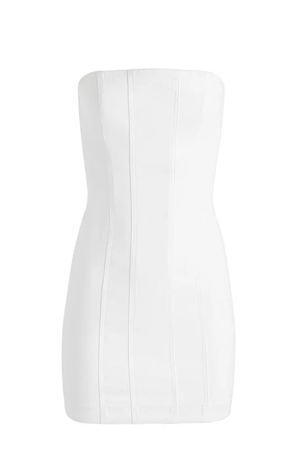 Alice Olivia Palmer Denim Strapless Mini Dress Off White Women Dresses