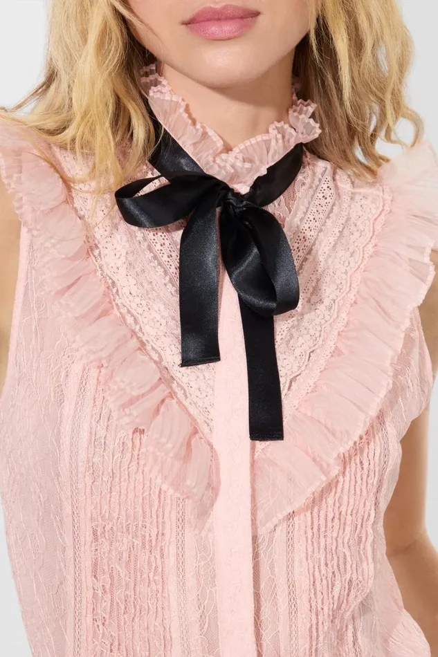 Alice Olivia Rheba Lace Blouse Pearl Blush Women Tops