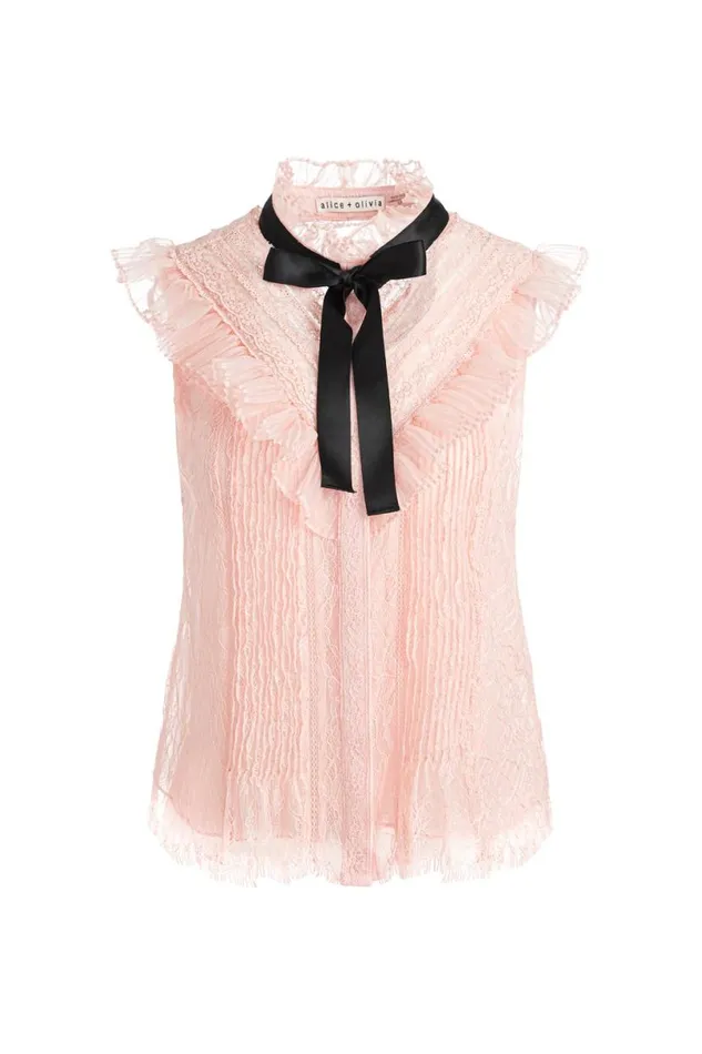 Alice Olivia Rheba Lace Blouse Pearl Blush Women Tops