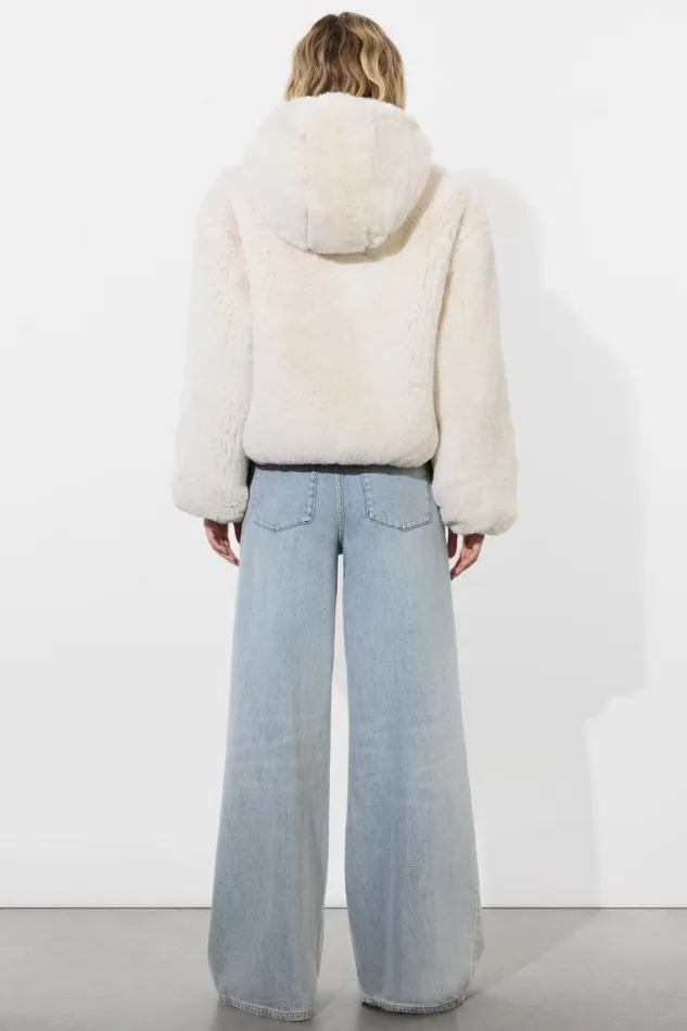 Alice Olivia Rowe Faux Fur Bomber Off White Women Outerwear