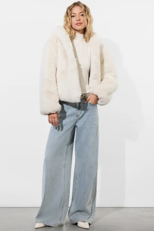Alice Olivia Rowe Faux Fur Bomber Off White Women Outerwear