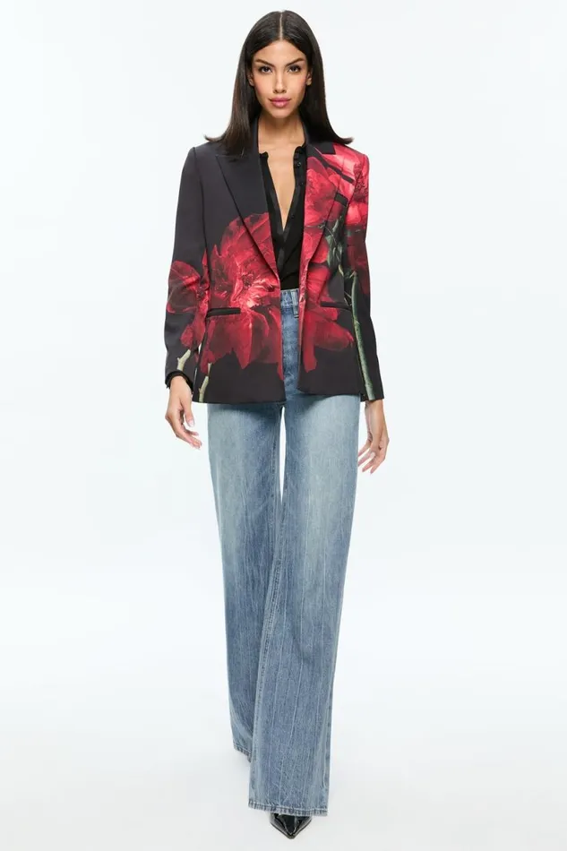 Alice Olivia Silas Blazer Peony Petals Bright Ruby Women Outerwear