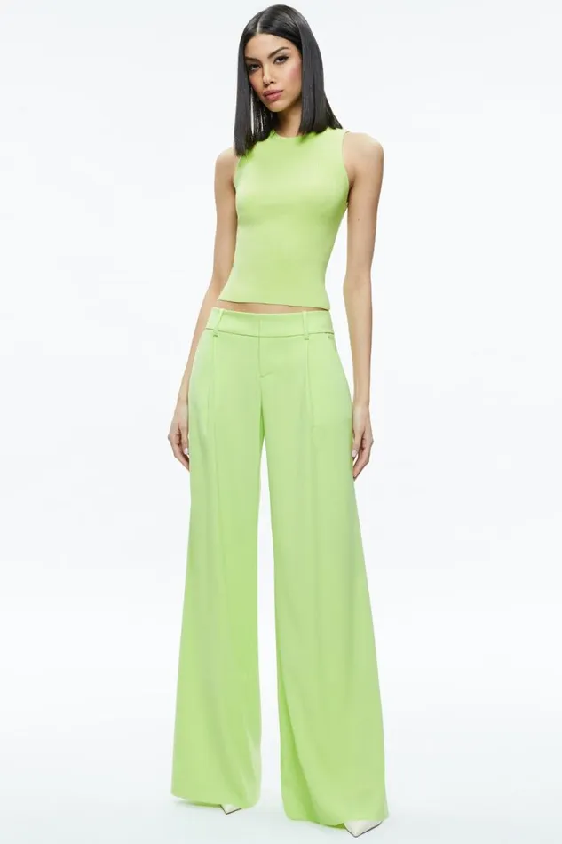 Alice Olivia Tonita Ribbed Tank Sharp Green Women Tops
