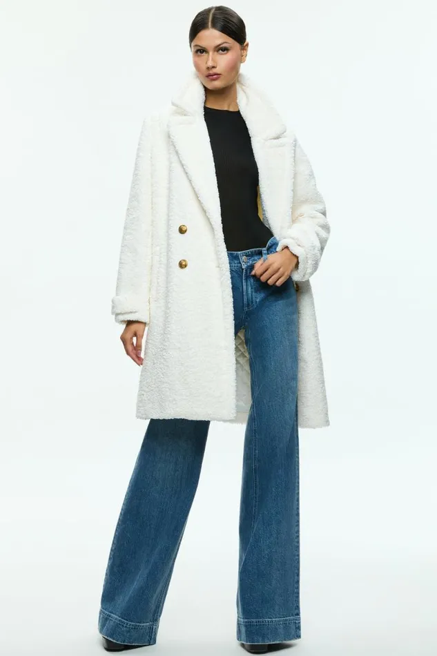Alice Olivia Townes Teddy Peacoat Off White Women Outerwear