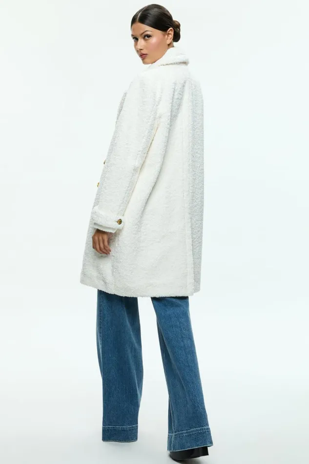 Alice Olivia Townes Teddy Peacoat Off White Women Outerwear