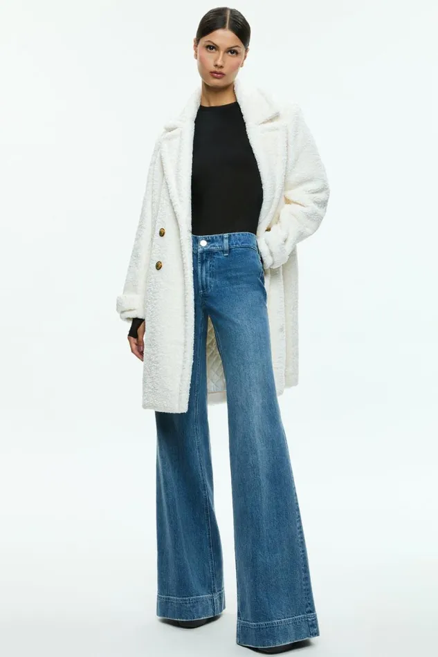 Alice Olivia Townes Teddy Peacoat Off White Women Outerwear
