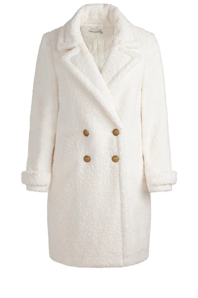 Alice Olivia Townes Teddy Peacoat Off White Women Outerwear