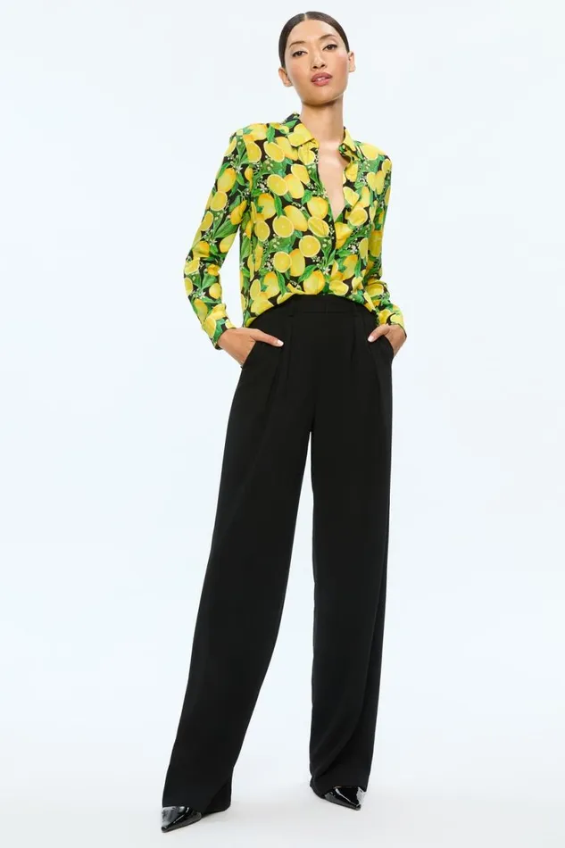 Alice Olivia Willa Placket Top Lemon Tree Women Tops