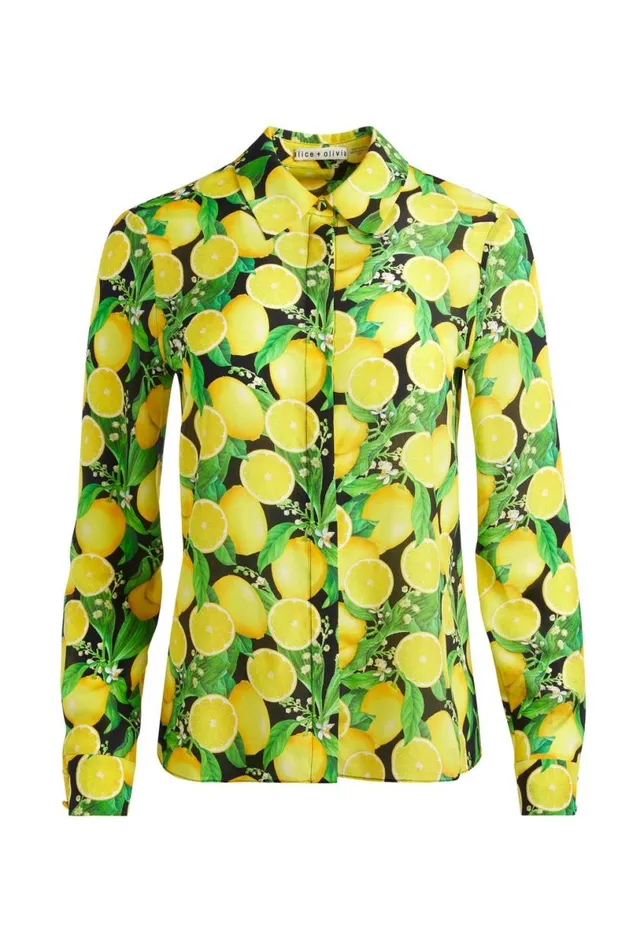 Alice Olivia Willa Placket Top Lemon Tree Women Tops