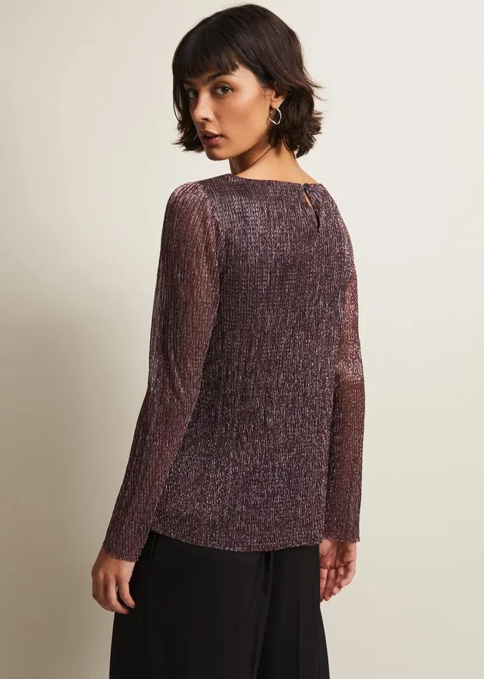 Alix Sparkly Plisse Top Rose Gold Women Phase Eight Tops and TShirts