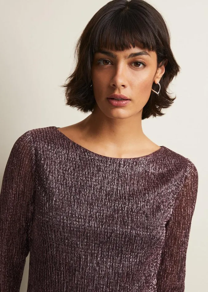 Alix Sparkly Plisse Top Rose Gold Women Phase Eight Tops and TShirts