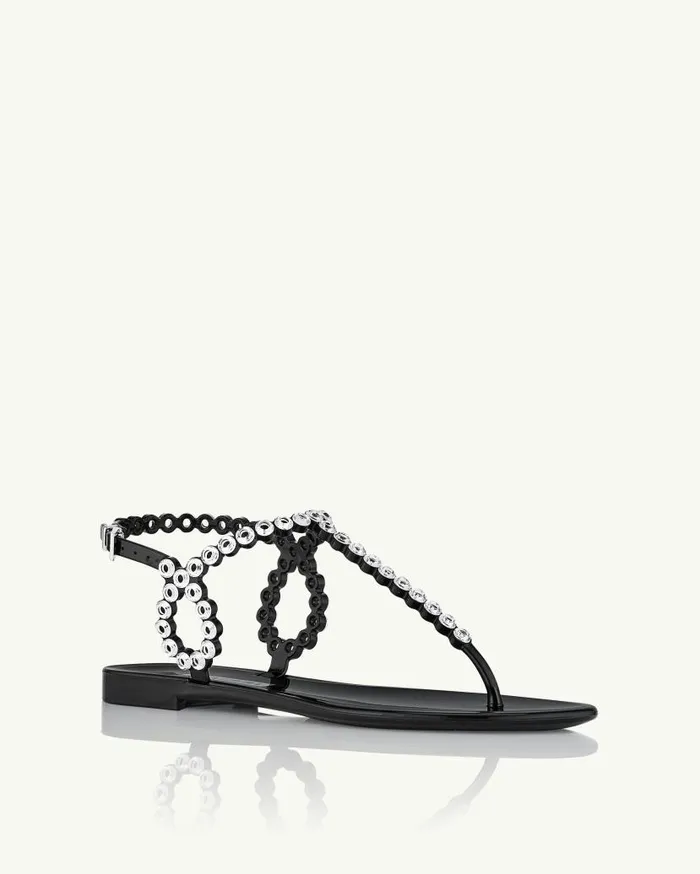 Almost Bare Crystal Jelly Sandal Flat Black Women Aquazzura Flats