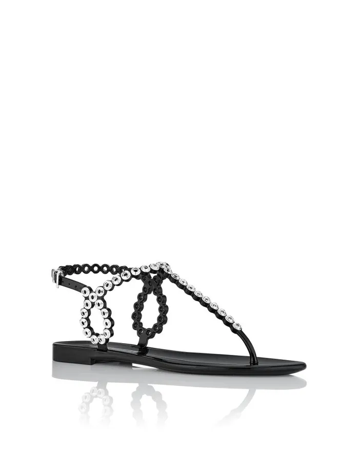 Almost Bare Crystal Jelly Sandal Flat Black Women Aquazzura Flats Almost Bare Crystal Jelly Sandal Flat Black Women Aquazzura Flats