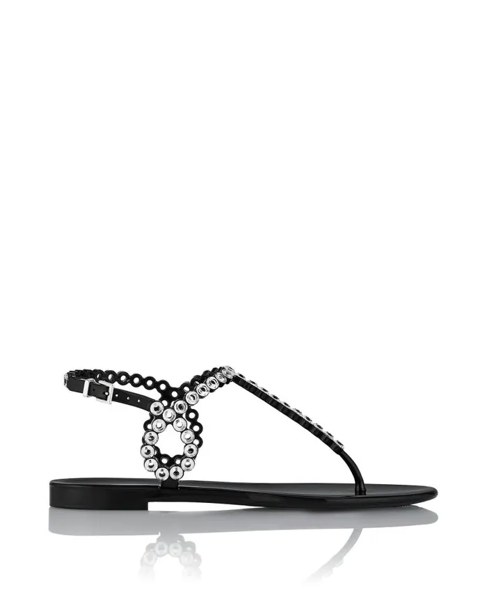 Almost Bare Crystal Jelly Sandal Flat Black Women Aquazzura Flats Almost Bare Crystal Jelly Sandal Flat Black Women Aquazzura Flats
