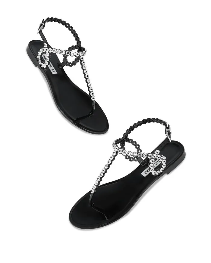 Almost Bare Crystal Jelly Sandal Flat Black Women Aquazzura Flats Almost Bare Crystal Jelly Sandal Flat Black Women Aquazzura Flats