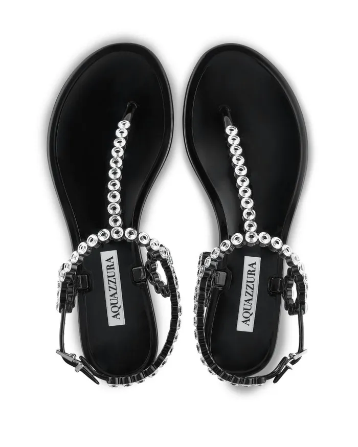 Almost Bare Crystal Jelly Sandal Flat Black Women Aquazzura Flats Almost Bare Crystal Jelly Sandal Flat Black Women Aquazzura Flats