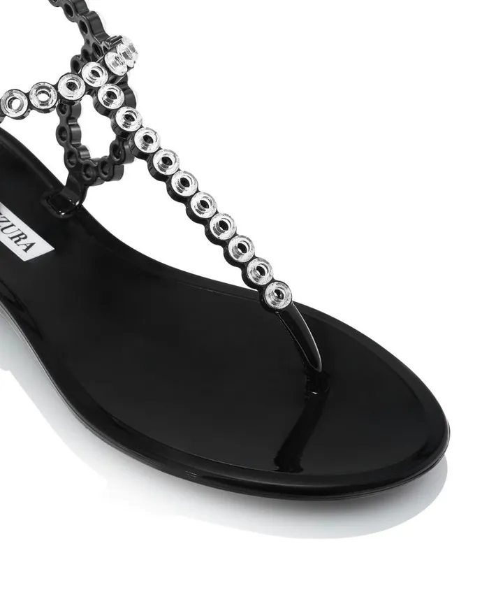 Almost Bare Crystal Jelly Sandal Flat Black Women Aquazzura Flats Almost Bare Crystal Jelly Sandal Flat Black Women Aquazzura Flats
