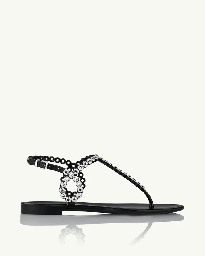 Almost Bare Crystal Jelly Sandal Flat Black Women Aquazzura Flats Almost Bare Crystal Jelly Sandal Flat Black Women Aquazzura Flats