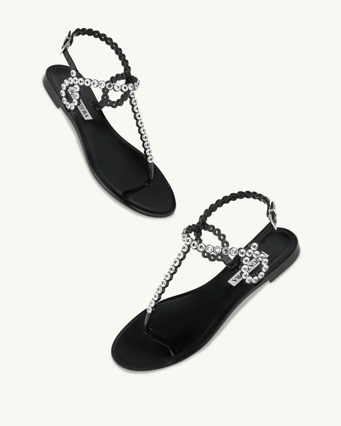 Almost Bare Crystal Jelly Sandal Flat Black Women Aquazzura Flats Almost Bare Crystal Jelly Sandal Flat Black Women Aquazzura Flats