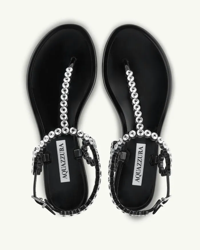 Almost Bare Crystal Jelly Sandal Flat Black Women Aquazzura Flats Almost Bare Crystal Jelly Sandal Flat Black Women Aquazzura Flats