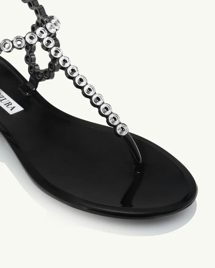 Almost Bare Crystal Jelly Sandal Flat Black Women Aquazzura Flats Almost Bare Crystal Jelly Sandal Flat Black Women Aquazzura Flats