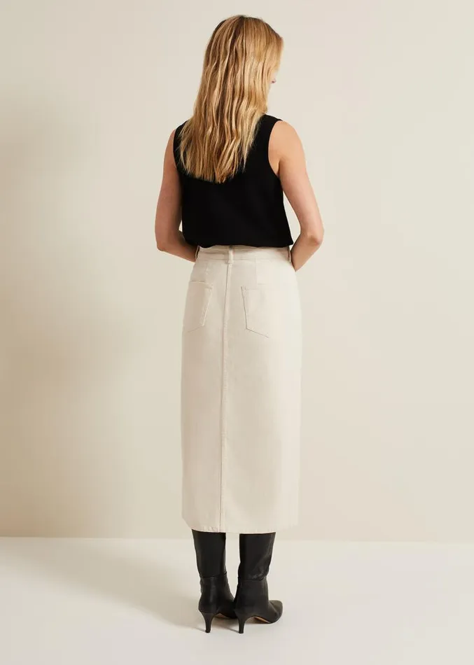 Amani Ecru Denim Midi Skirt Natural Women Phase Eight Skirts