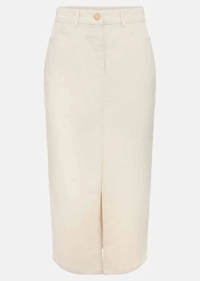 Amani Ecru Denim Midi Skirt Natural Women Phase Eight Skirts