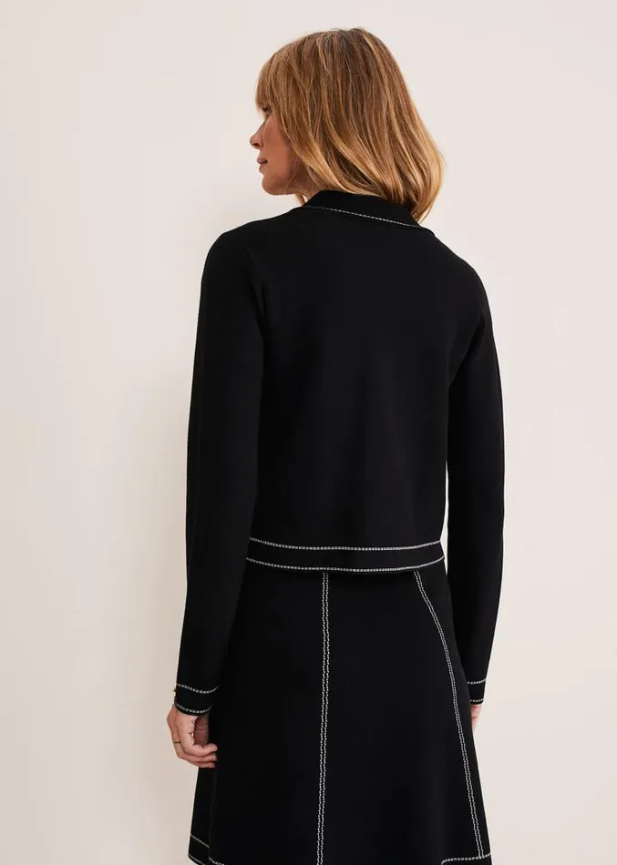 Amaya Contrast Stitch Knit Jacket Black Women Phase Eight Jackets
