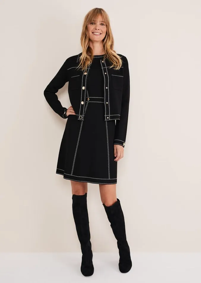 Amaya Contrast Stitch Knit Jacket Black Women Phase Eight Jackets