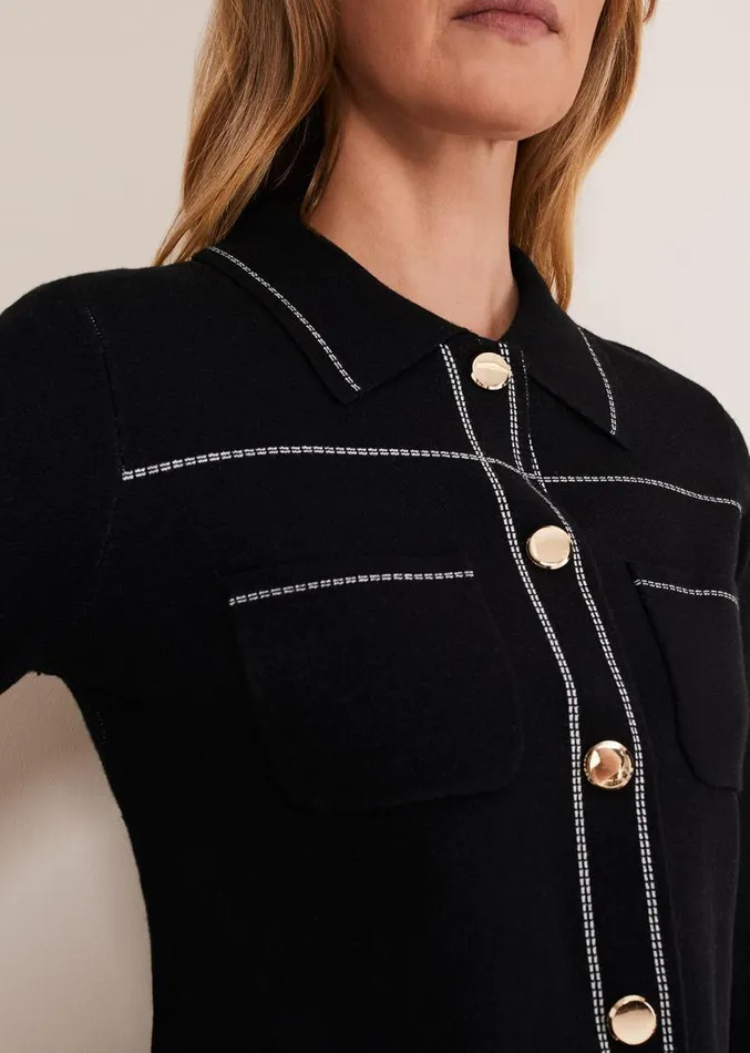 Amaya Contrast Stitch Knit Jacket Black Women Phase Eight Jackets