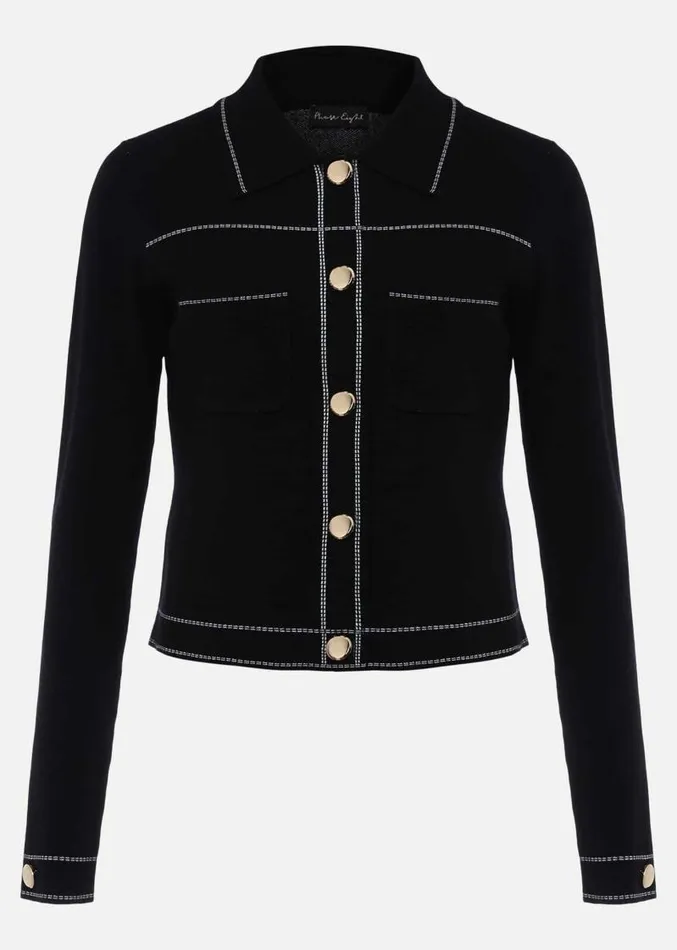 Amaya Contrast Stitch Knit Jacket Black Women Phase Eight Jackets