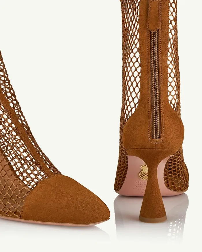 Amore Mesh Bootie 75 Brown Women Aquazzura Booties Amore Mesh Bootie 75 Brown Women Aquazzura Booties